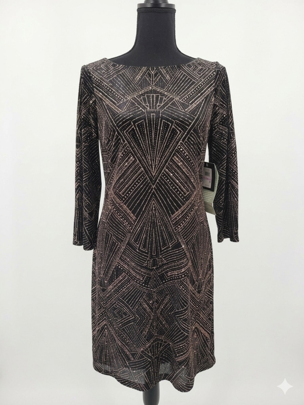 Women's Black Dress with Metallic Geometric Pattern